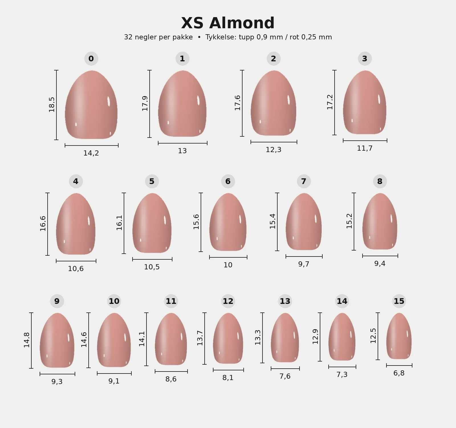 Størrelsesguide for XS Almond